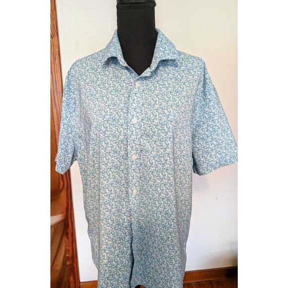 Men's Vince Camuto Light Blue Floral Short Sleeve Button Down Shirt Size Large L - Picture 1 of 5
